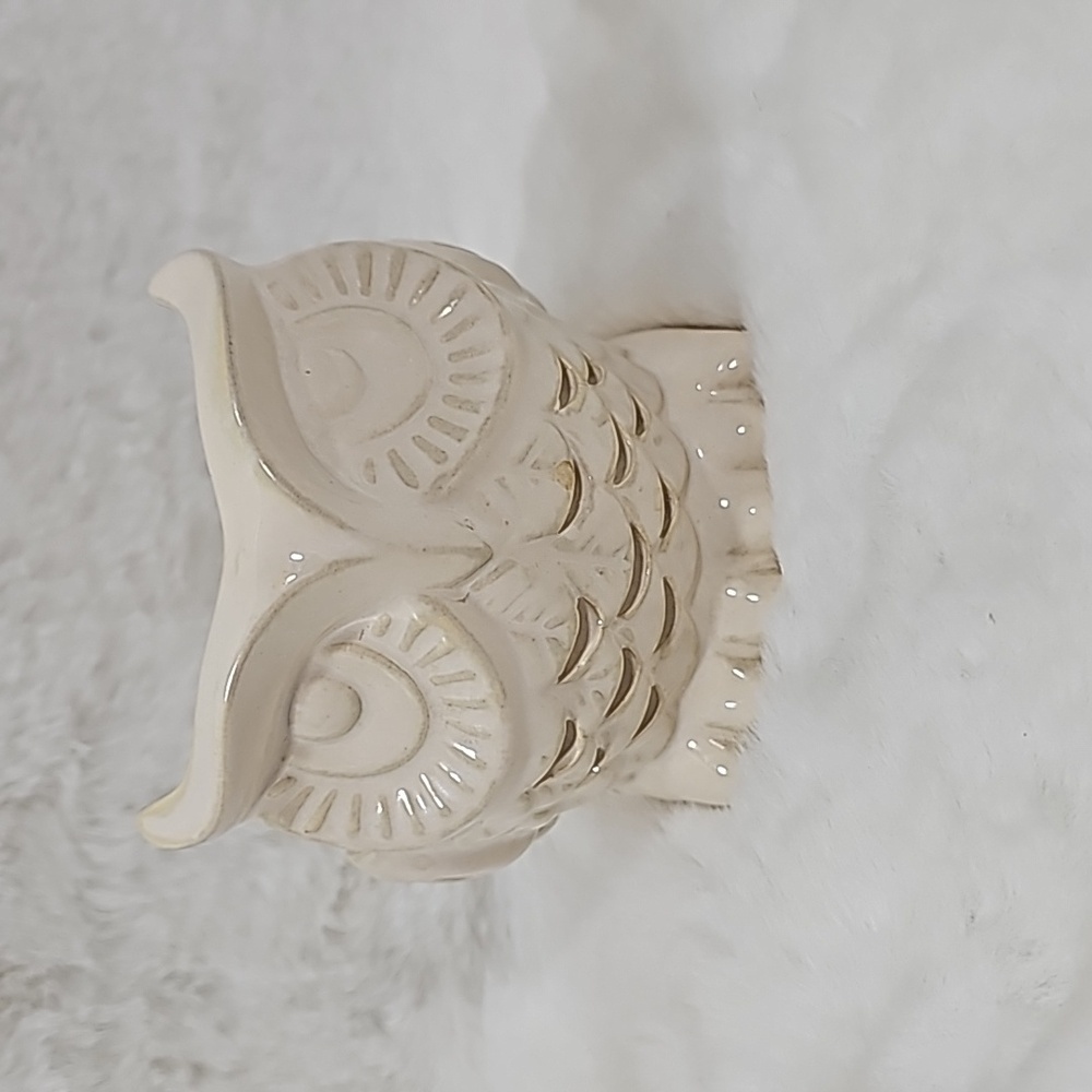 Bath and Body Works Cream Ceramic Owl Soap/Lotion Holder